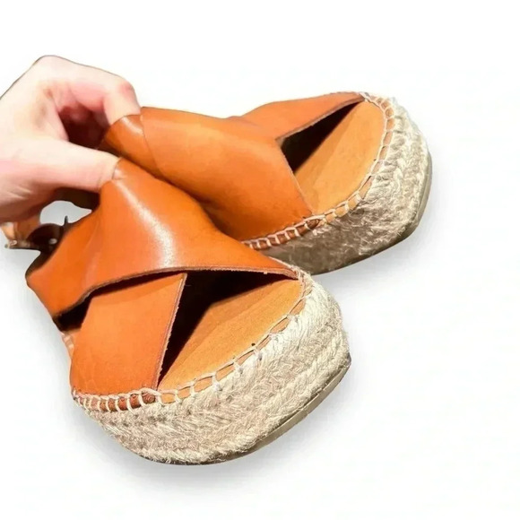 Shoe The Bear Orchid Tan Leather Wedge Espadrille Heeled Sandals Size 8.5 - Picture 7 of 14